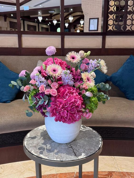 Elegant Pink & Purple Floral Lobby Centerpiece
