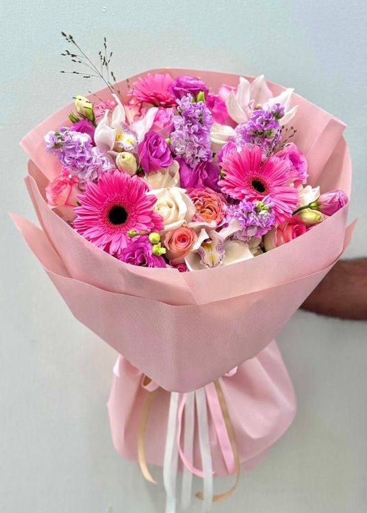 Pink Gerbera Purple Cymbidium Luxe Bouquet