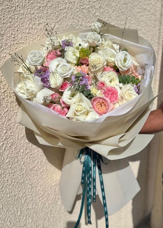 White Ranunculus and Violet Dream Bouquet