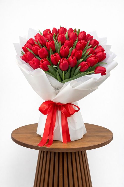 Valentines Day Modern Red Tulips Bouquet