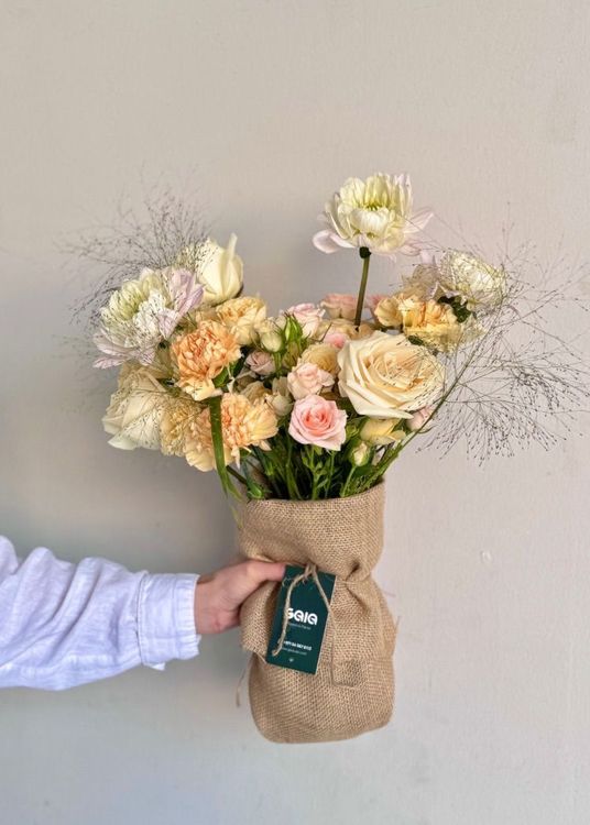 Premium White Dahlia Peach Carnation Luxe