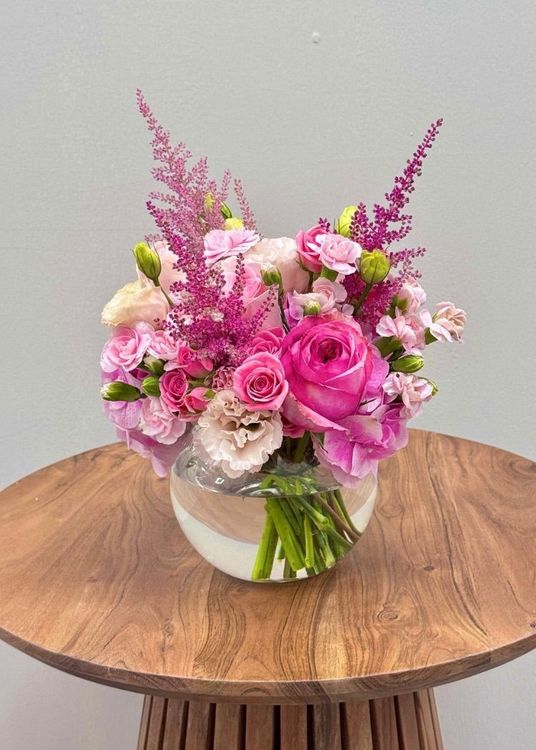 Fresh Pink Lisianthus Astilbe Dream Fishbowl