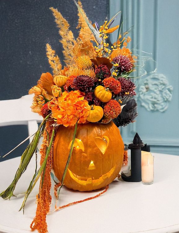 Halloween Pumpkin Flower Arrangement